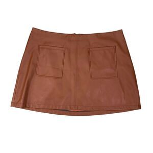 Maeve Skirt Women 2X Plus Cinnamon Faux Leather A Lined Pocket Anthropologie